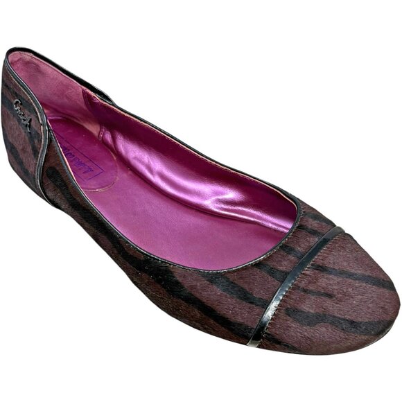 Coach Poppy Randy Animal Print Calf Hair Leather Ballet Flats - Picture 2 of 8